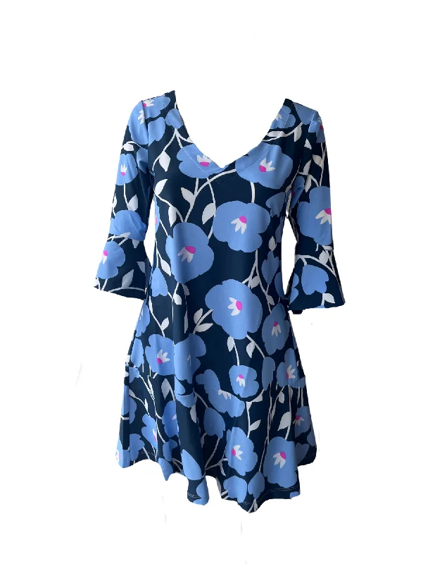 Flirty Dress Pop Art Flower Navy