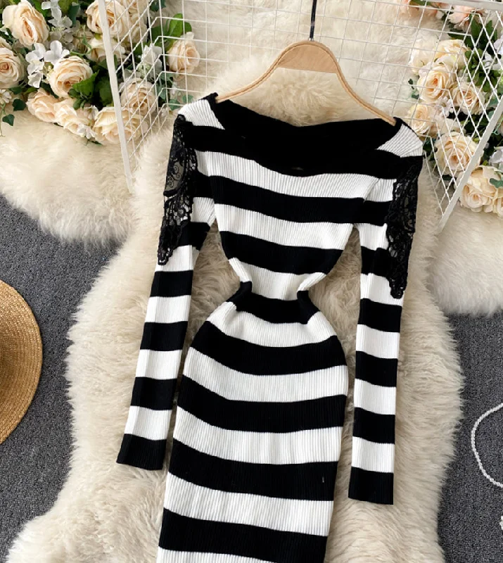 Sexy long sleeve knitted sweater lace panel sweater  191